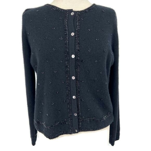 Vintage Valerie Stevens Furblend Cardigan Beaded Lambswool Angora S - Picture 1 of 6